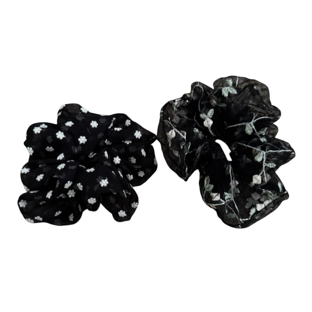 Floral Embroidered Scrunchies Set of 2